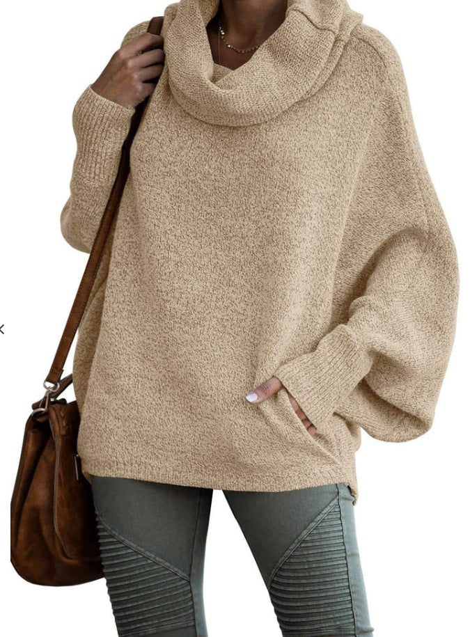 Damen lässiger Rollkragenpullover mit weit geschnittenen Ärmeln Drune