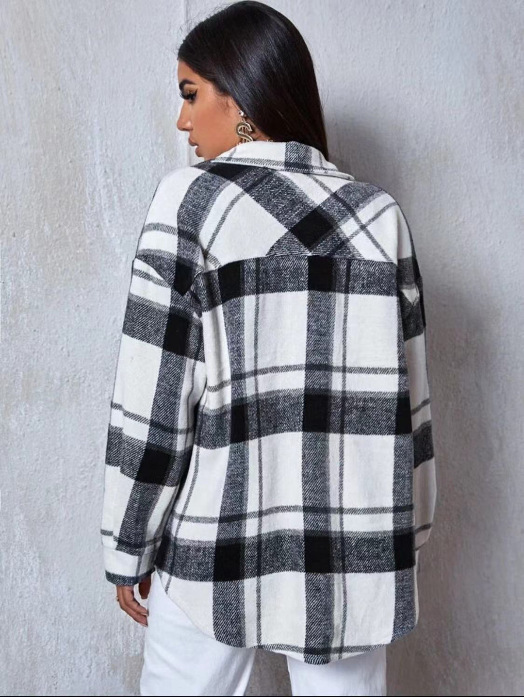 Damen Karo Hemdjacke mit weichem Fleece-Material und lässigem Schnitt Drune