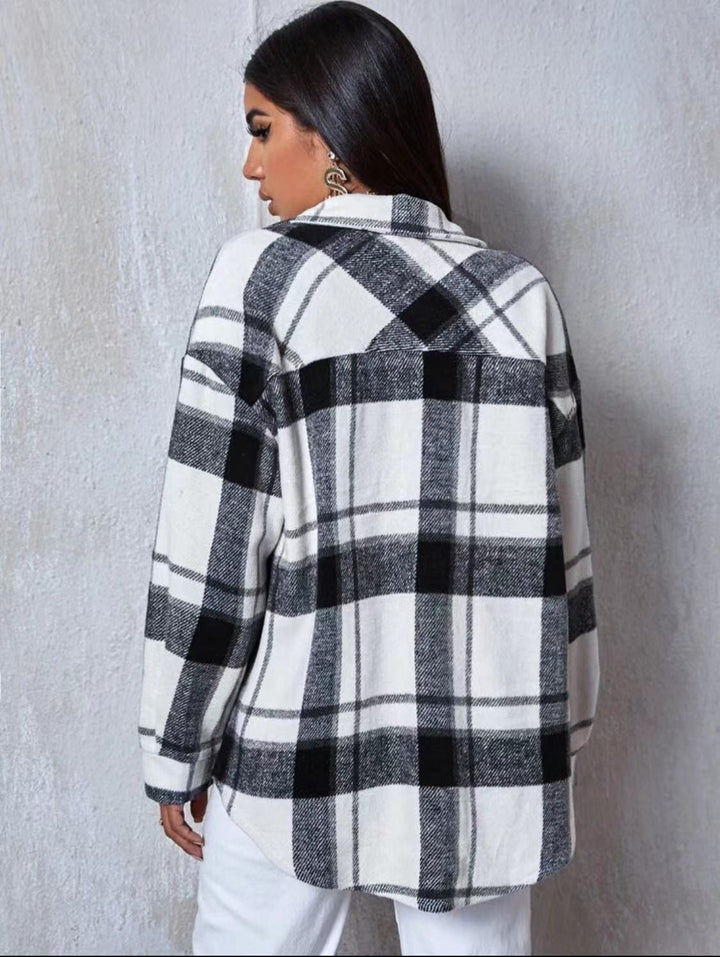 Damen Karo Hemdjacke mit weichem Fleece-Material und lässigem Schnitt Drune