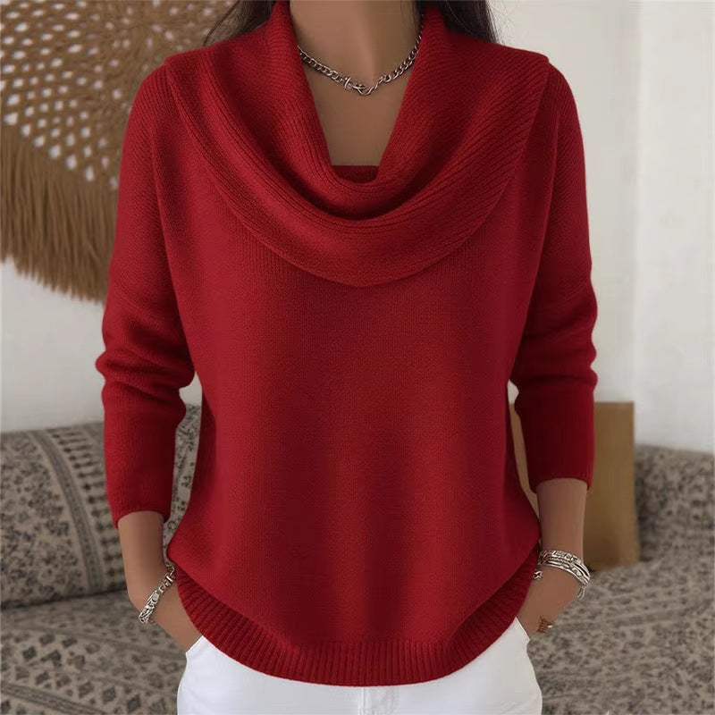 Damen nan fein gestrickter Pullover mit Wasserfallkragen und geripptem Saum Drune