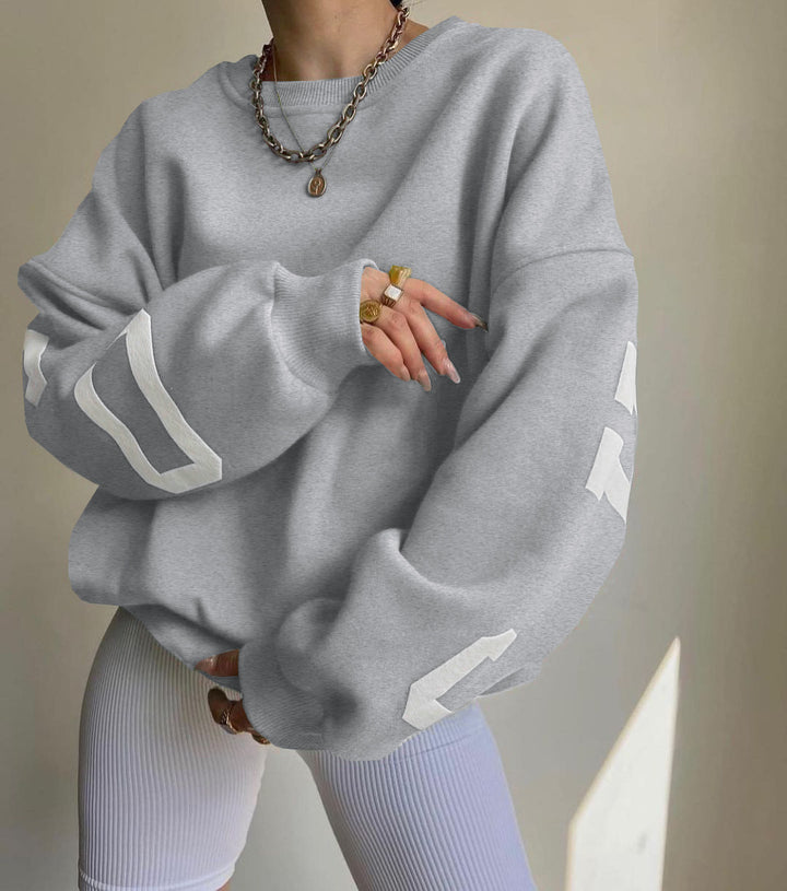Damen lässiger Oversized Sweater mit kontrastierenden Ärmeln Drune