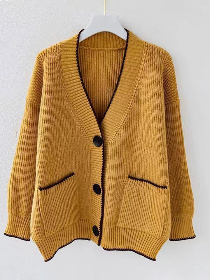 Damen Großer Strickcardigan mit praktischen Taschen und kontrastierendem Saum Drune