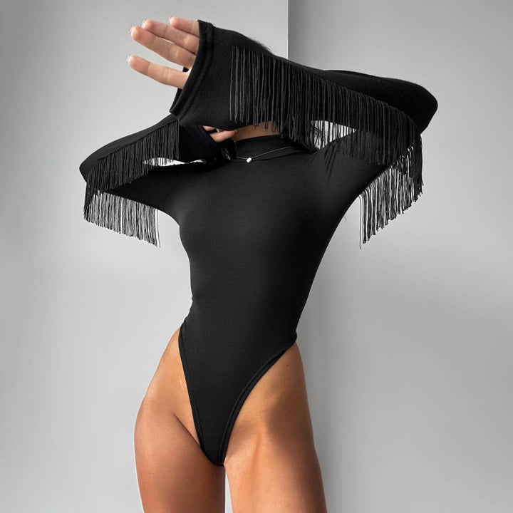 Damen Body mit tiefem V-Ausschnitt und raffinierten Spitzenakzenten Drune