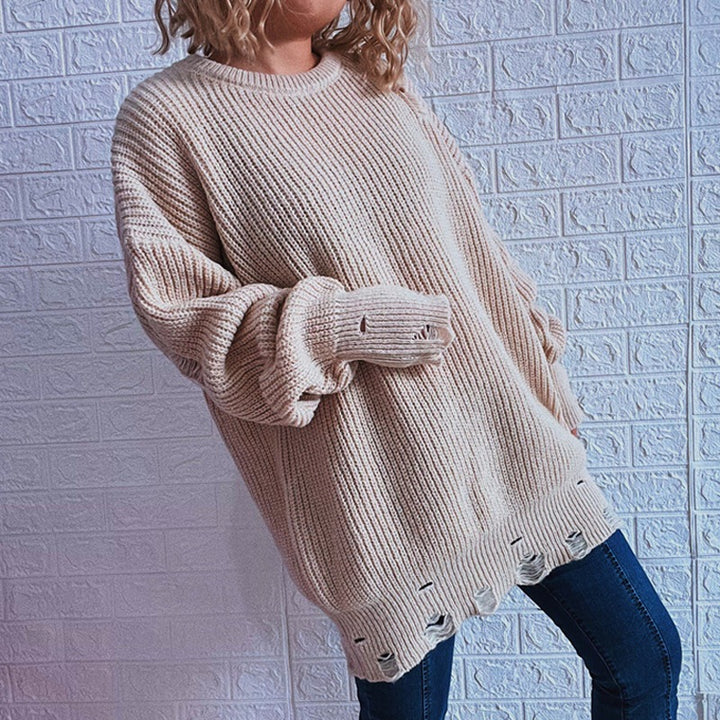 Damen lässiger Oversized Pullover mit strukturiertem Strickdesign Drune