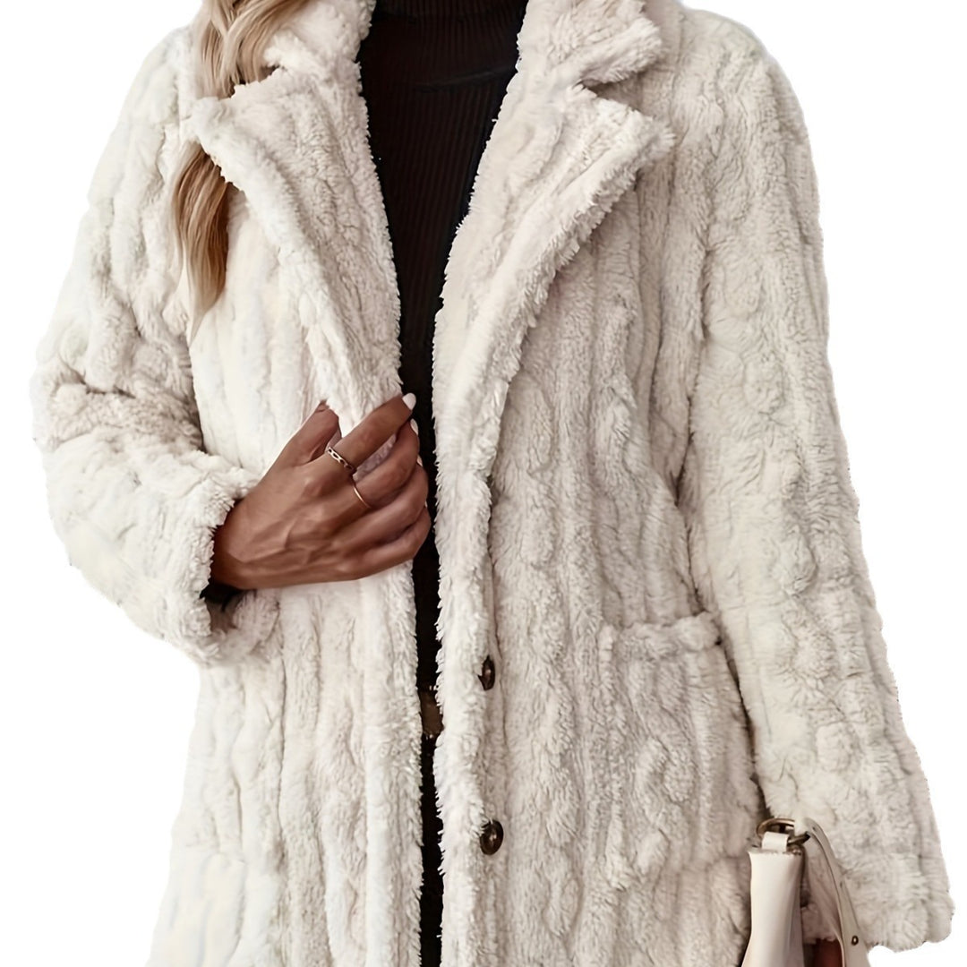 Damen weicher und warmer Kunstfell-Mantel mit knöpfbarem Design Drune