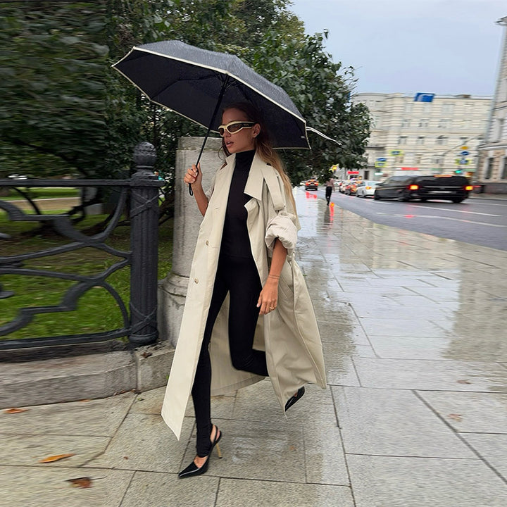 Damen Eleganter Trenchcoat mit offenen Ärmeln und modernem Schnitt Drune