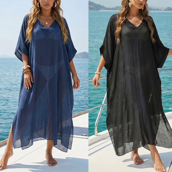 Damen luftiger Strandkaftan mit V-Ausschnitt Drune