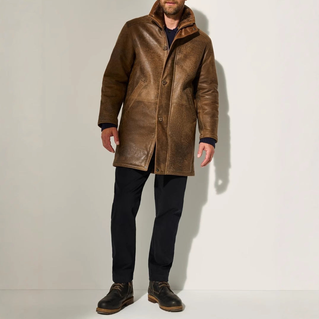 Herren elegante Lammlederjacke mit gefüttertem Kragen und diversen Taschen Drune