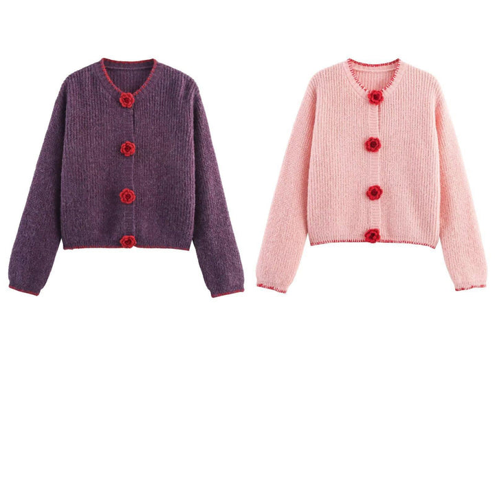 Damen Strickjacke mit Blumenapplikationen Drune