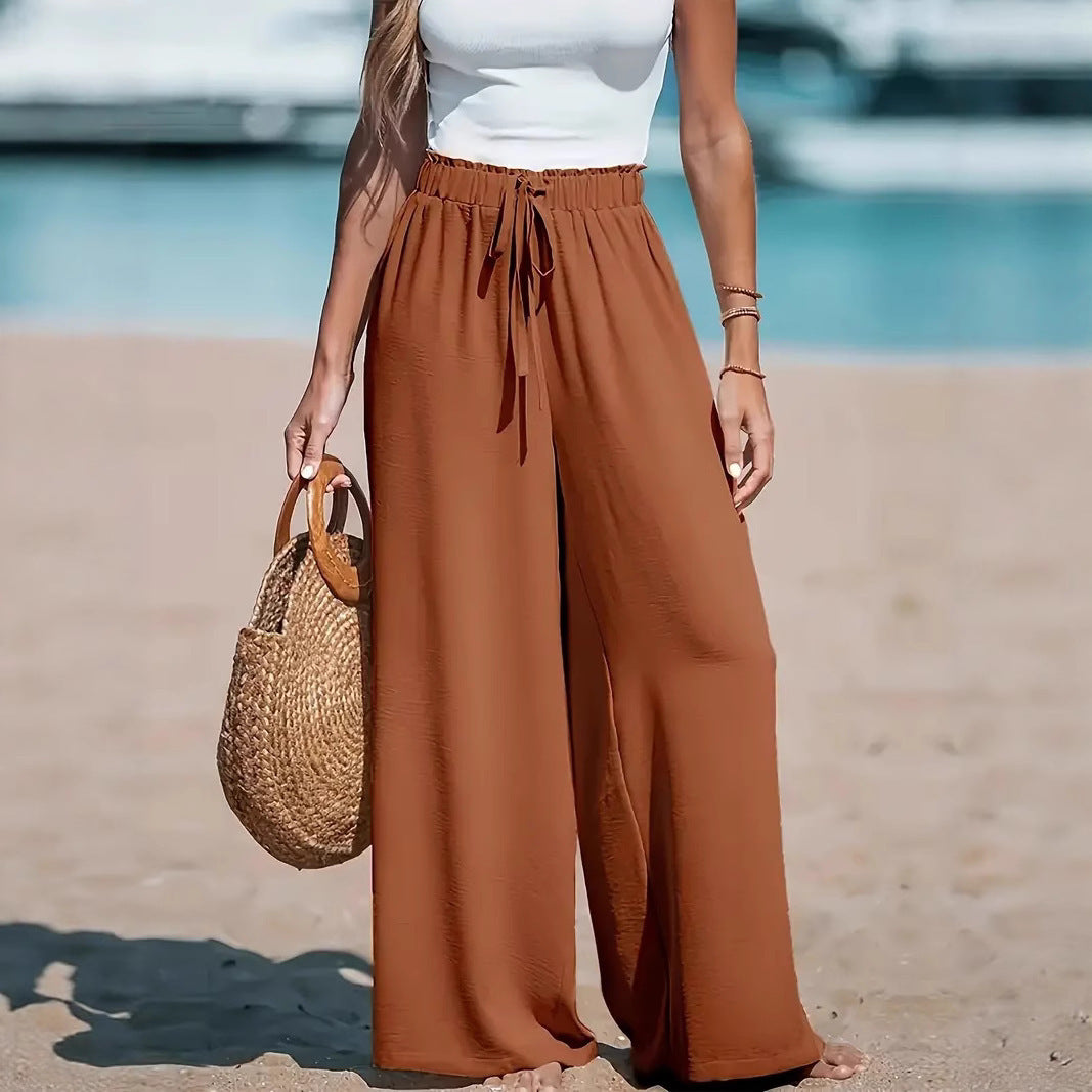Damen weite und luftige Sommerhose mit elastischem Bund undSeitentaschen Drune