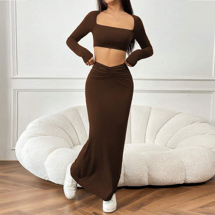Damen Crop-Top und Maxirock Set mit Raffungen Drune