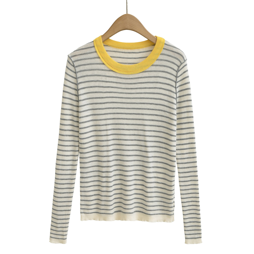 Damen gestreifter Langarmpullover mit Rundhalsausschnitt Drune