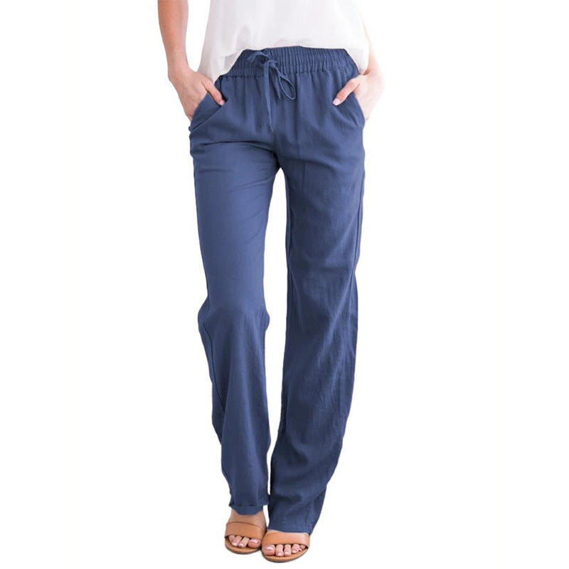 Damen Weite Leinenhose mit elastischem Bund und praktischen Seitentaschen Drune