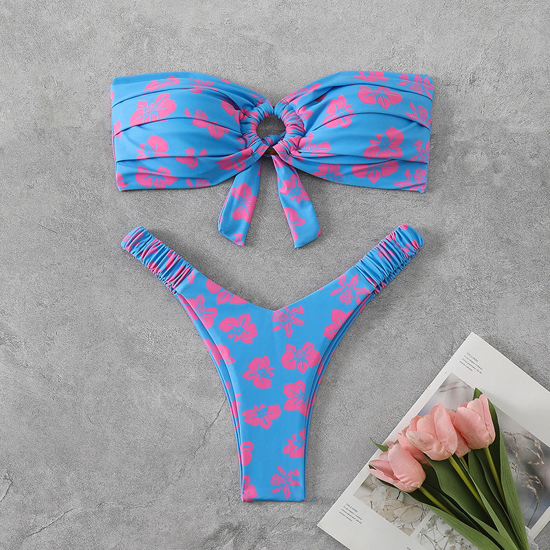 Damen Bandeau-Bikini mit raffiniertem Blumenmuster Drune