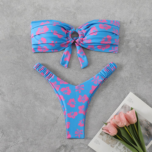 Damen Bandeau-Bikini mit raffiniertem Blumenmuster Drune