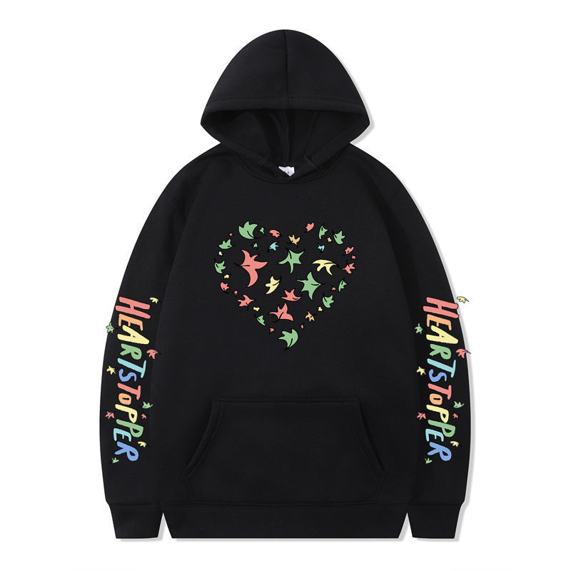 Damen Kapuzenpullover mit kreativem Herz- und Blattmotiv Drune