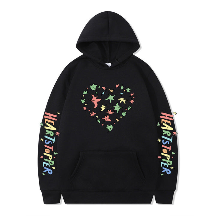 Damen Kapuzenpullover mit kreativem Herz- und Blattmotiv Drune