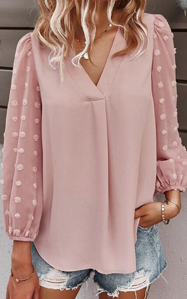 Damen Bluse mit transparenten Puffärmeln und Polka-Dot-Detail Drune