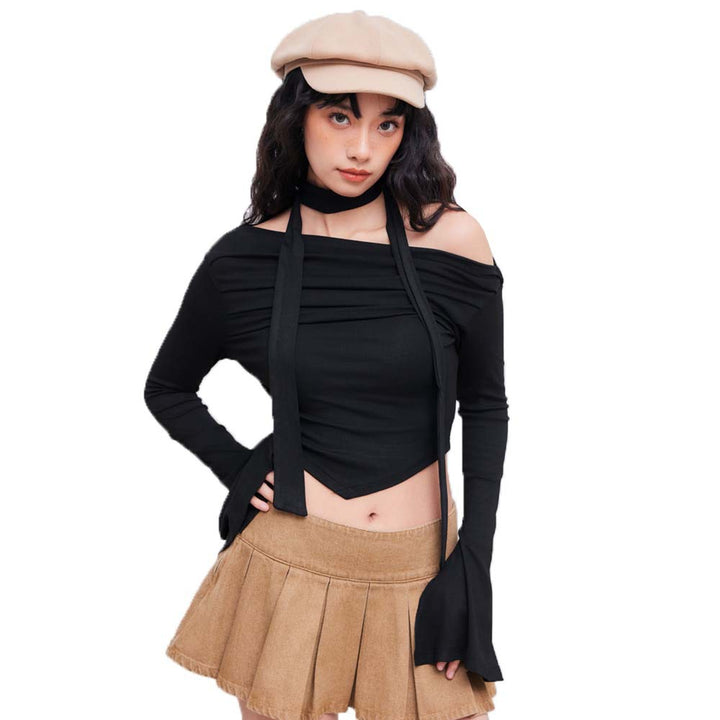 Damen Crop-Oberteil mit asymmetrischem Halterdesign und eleganter Drapierung Drune
