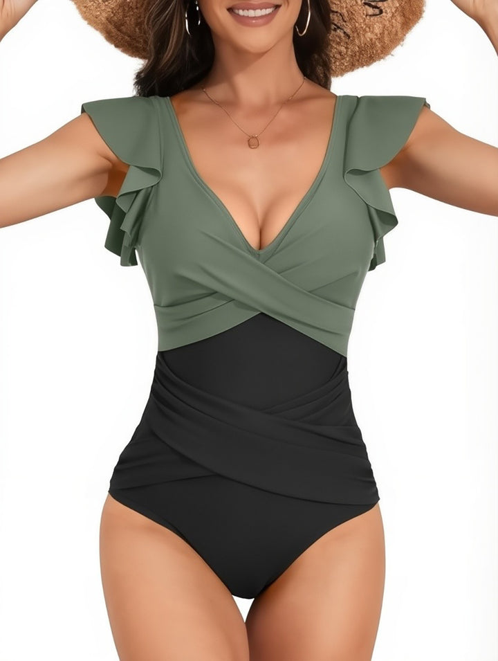 Damen eleganter Badeanzug mit fließenden Rüschen Drune