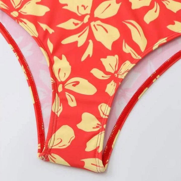 Damen Zweiteiliges Bikini-Set mit blütenförmigem Crop-Top und hoch tailliertem Höschen Drune