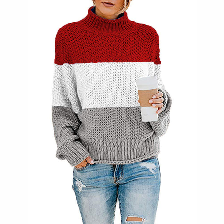 Damen nan grobstrick Rollkragenpullover mit Oversize-Schnitt und Blockstreifen-Optik Drune