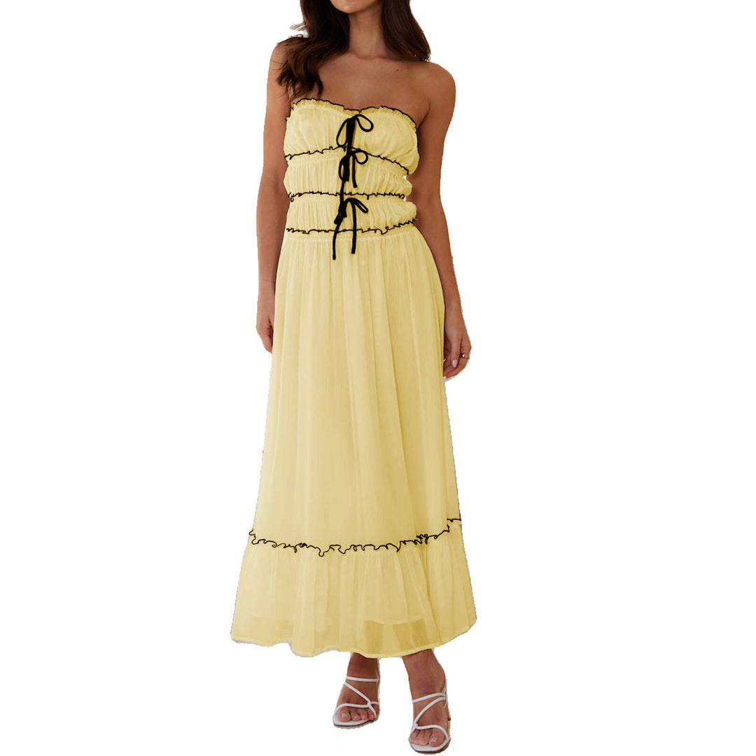 Damen Maxikleid mit dekorativen Rüschendetails und verstellbarem Bindegürtel Drune