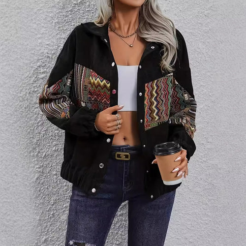 Damen Cordjacke mit buntem ethnischen Muster Drune