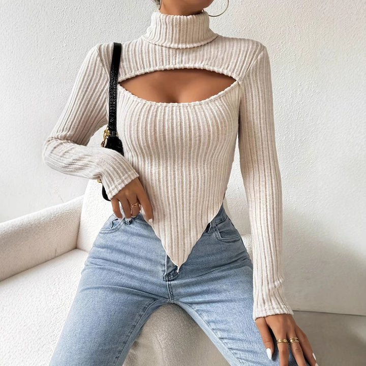 Damen Langarm-Body mit asymmetrischem Ausschnitt und Rippstruktur Drune