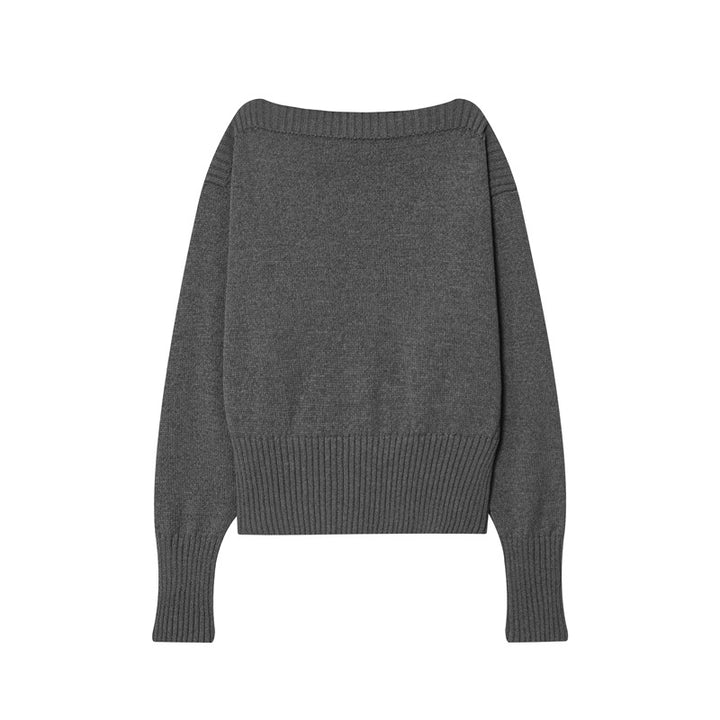 Damen lockerer Strickpullover mit überschnittenen Schultern und breitem Bündchen Drune