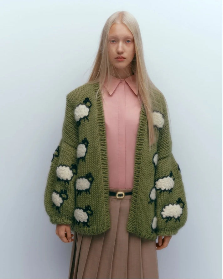Damen Strickjacke mit einzigartigem Schafdesign und lässigem Schnitt Drune