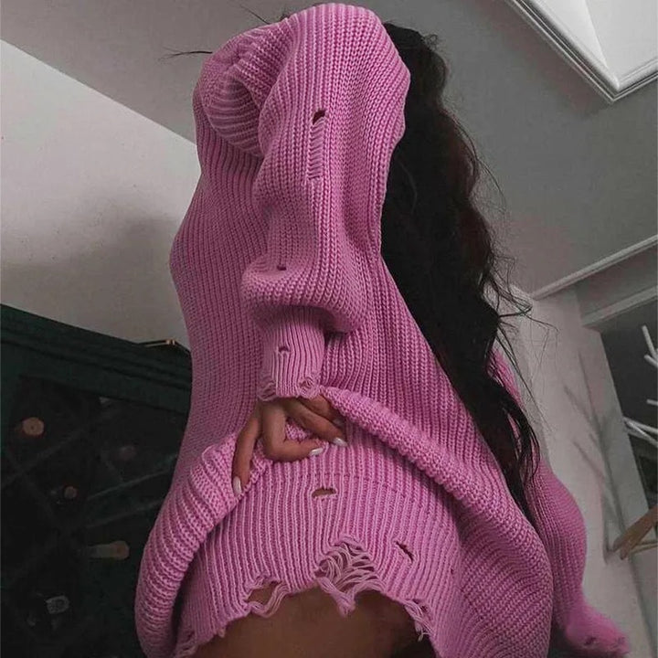 Damen Grobstrick Pullover mit V-Ausschnitt und lässigem Schnitt Drune