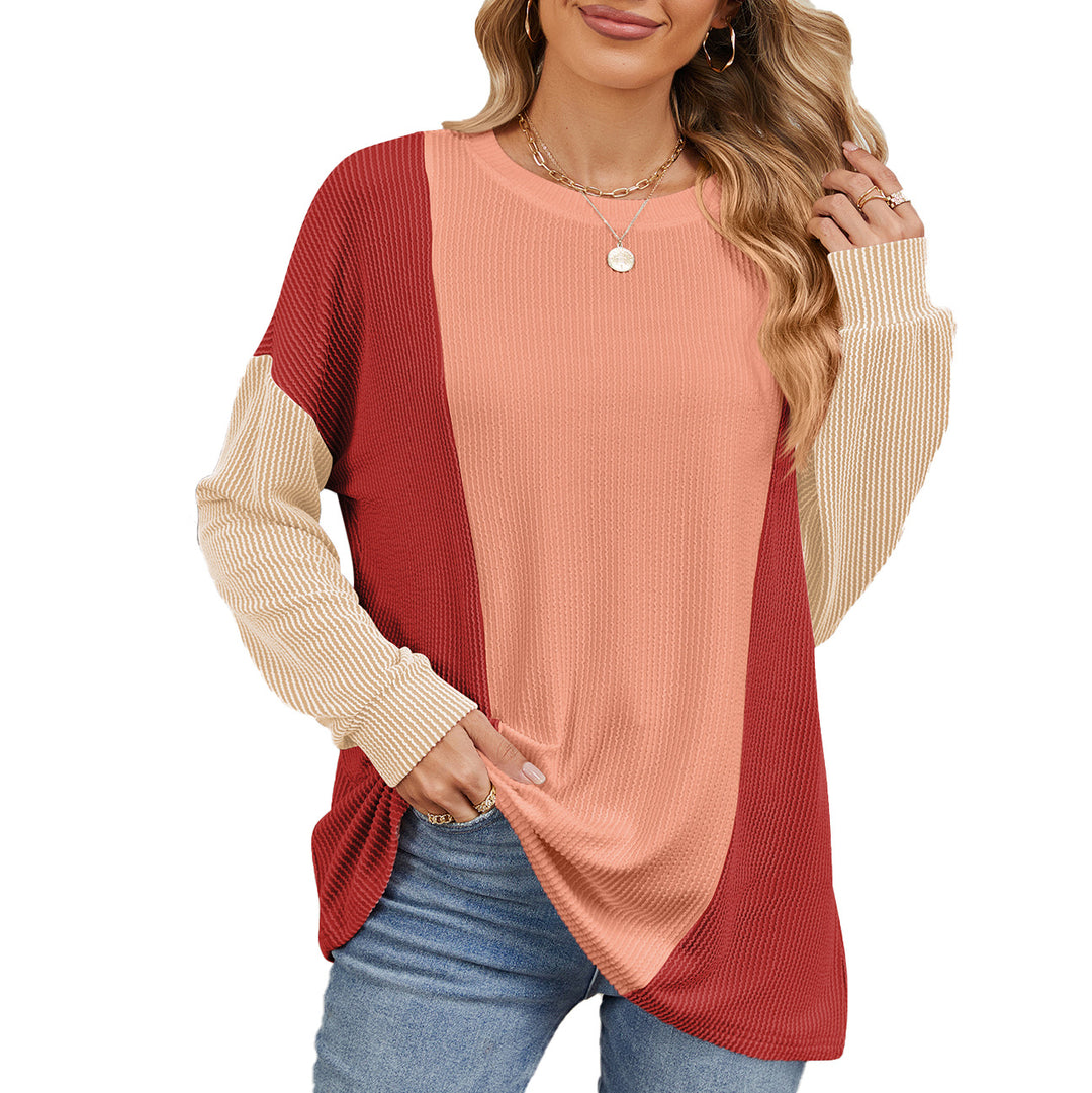 Damen oversized Pullover mit strukturiertem Rippdesign und modernen Farbblockakzenten Drune