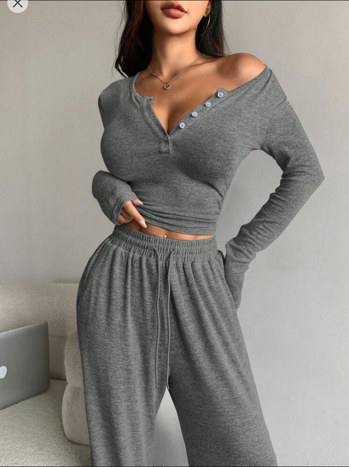 Damen komfortables Oberteil und weite Jogginghosen Set Drune