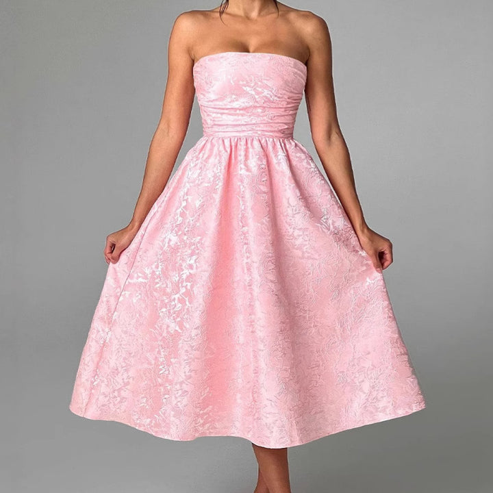 Damen Cocktailkleid mit schimmerndem Stoff und figurbetontem Oberteil Drune