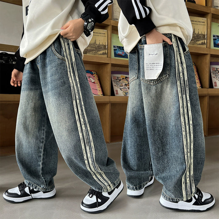 Unisex weite Denim-Jeans mit seitlichen Streifen Drune