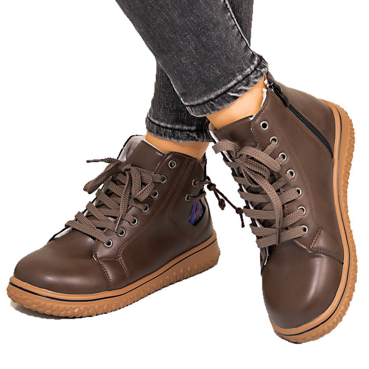 Damen gefütterte Schnür-Stiefelette mit seitlichem Reißverschluss und profilierter Gummisohle Drune
