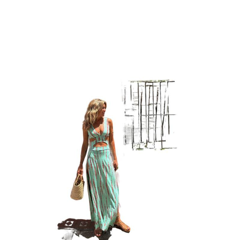 Damen Lang kleid mit tiefem V-Ausschnitt und modischem Cut-Out Drune