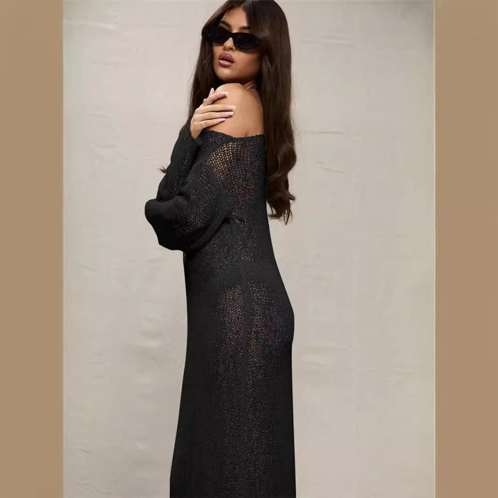 Damen Maxikleid aus luftiger Häkelstruktur mit Off-Shoulder Design Drune