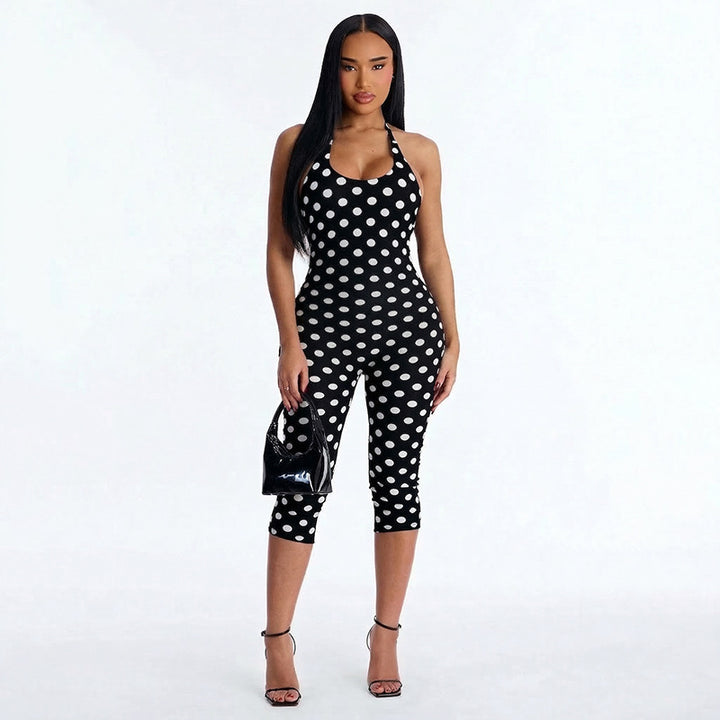 Damen Sportanzug mit Polka-Dots und tiefem V-Ausschnitt Drune