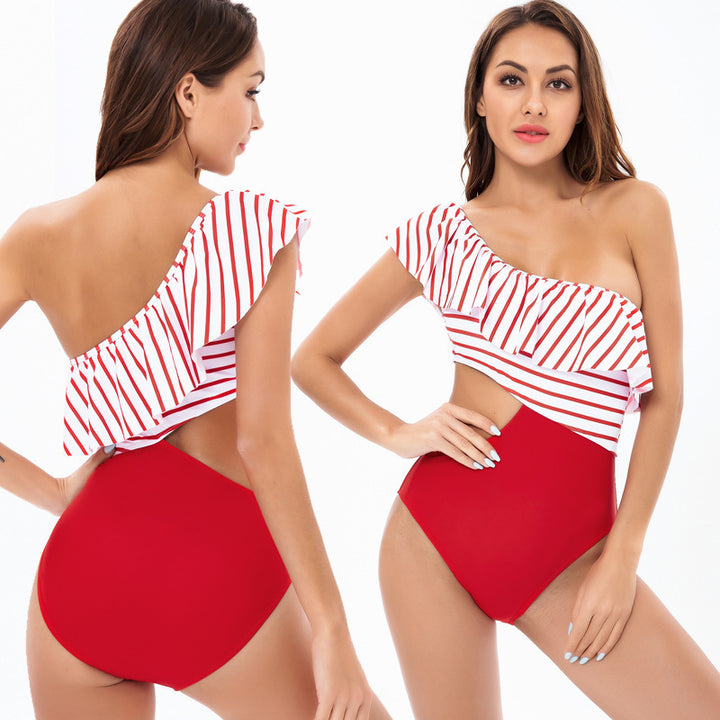 Damen Einteiler Badeanzug mit asymmetrischem Schnitt und raffinierten Rüschendetails Drune