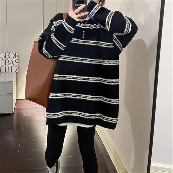 Damen Großer Strickpullover mit maritimen Streifen Drune