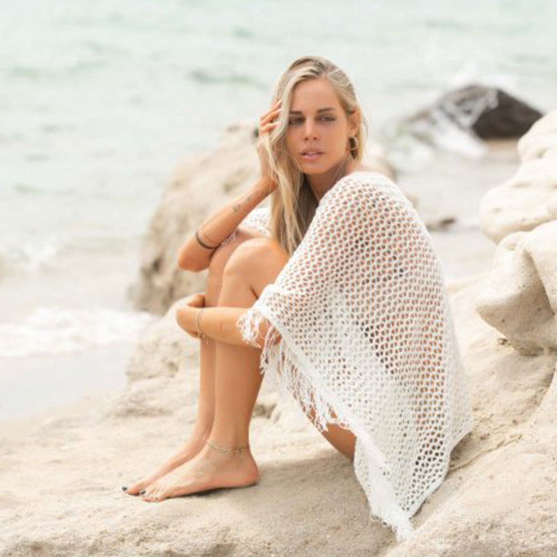 Damen eleganter luftiger Häkel-Strandüberwurf Drune