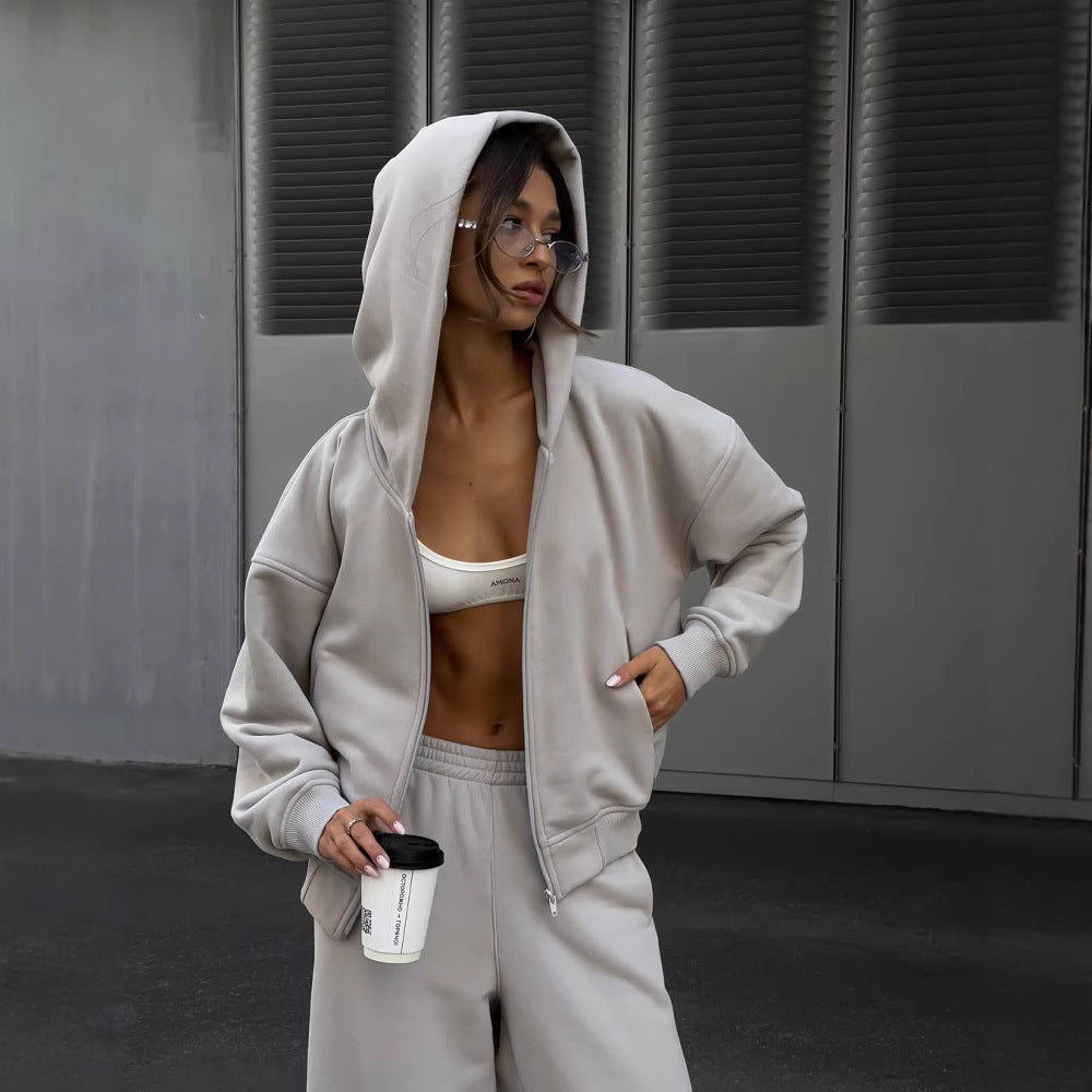 Damen Oversized Kapuzenjacke und bequeme Sweathose Drune