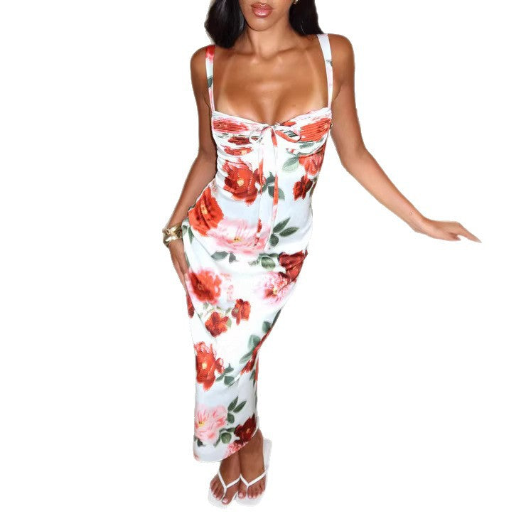 Damen figurbetontes Maxi-Kleid mit floralem Design und seitlichem Schlitz Drune