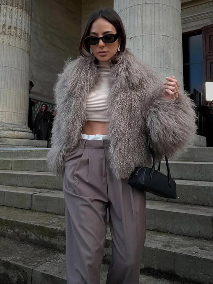Damen Kunstfelljacke mit voluminösen Ärmeln Drune