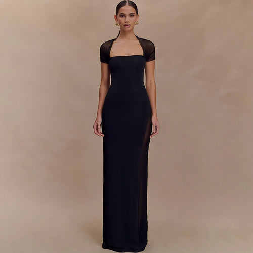 Damen elegantes Maxikleid mit schulterfreier Raffungen Drune