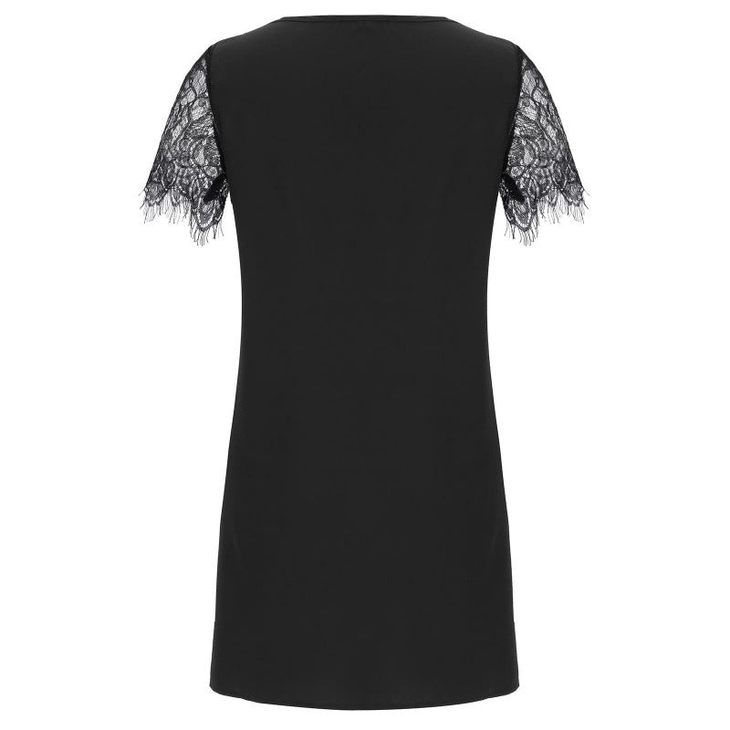 Damen Kleid mit Spitzenbesätzen und elegantem V-Ausschnitt Drune
