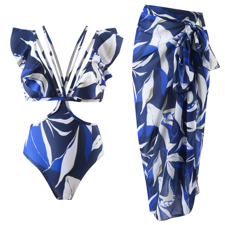 Damen Badeanzug mit elegantem Wickeldesign und voluminösen Rüschendetails Drune
