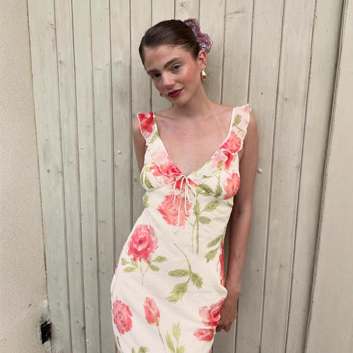 Damen Maxikleid mit floralem Design und Spaghetti-Trägern Drune